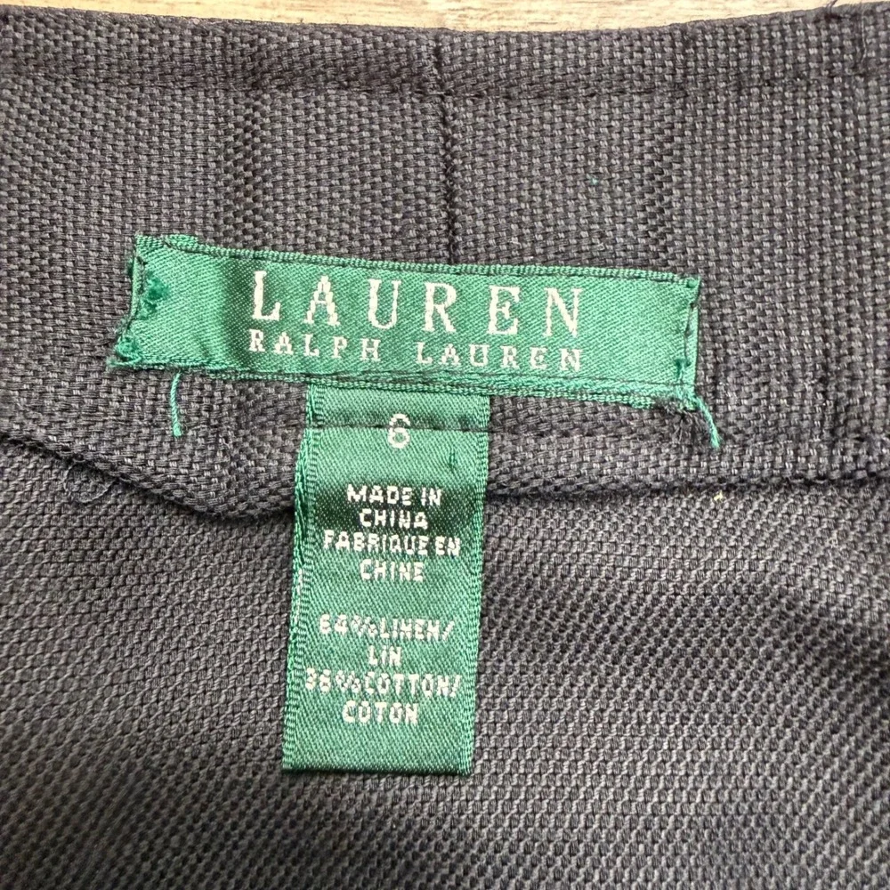 LRL Ralph Lauren Vintage Black Linen Button Front Pencil Skirt Scandi Academia 6